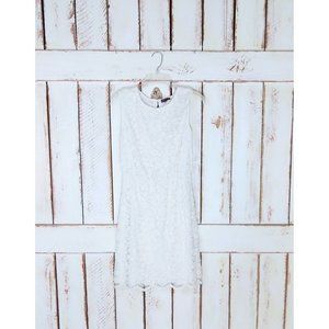 Vintage 90s white / ivory lace sleeveless knee length stretch evening dress